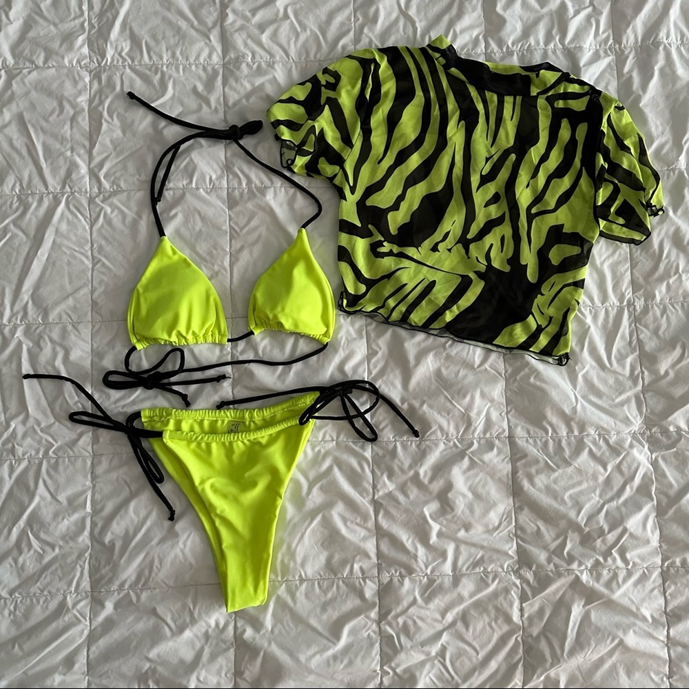 3 piece neon green bikini set